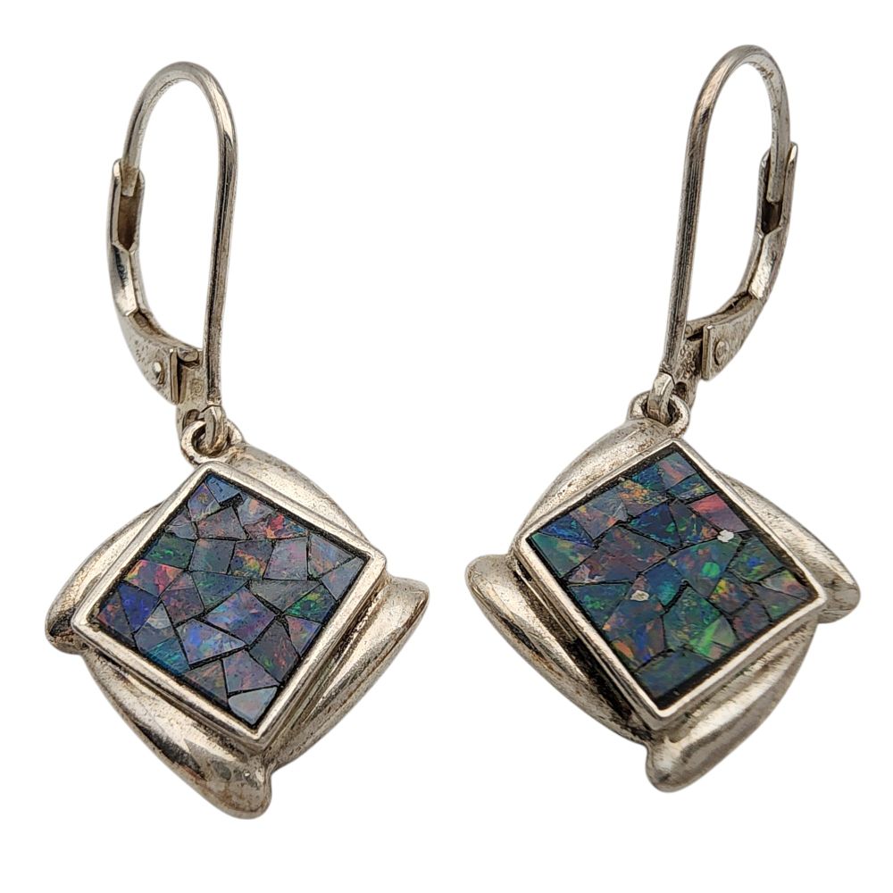 Lot 162: Sterling Silver Mosaic Glass Earrings