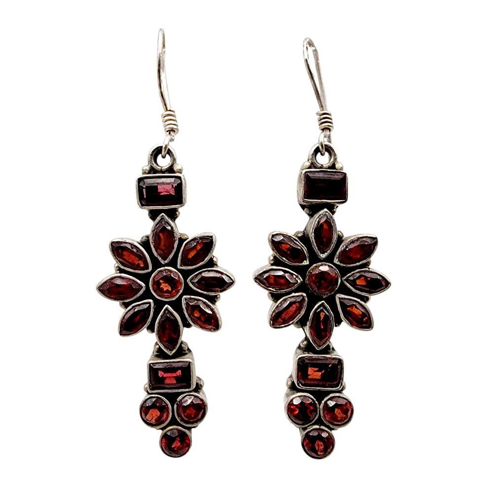 Lot 190: Sterling Garnet Cluster Earrings