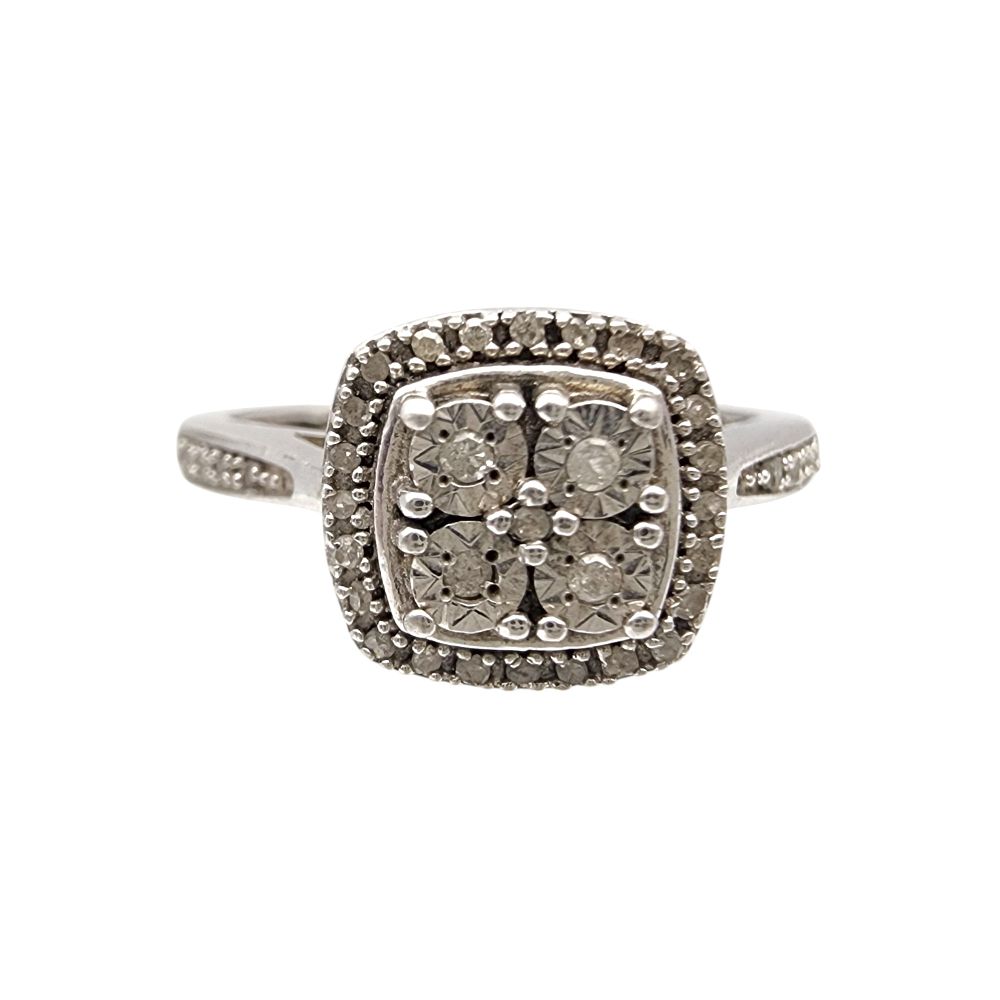 Lot 191: Sterling Silver Diamond Ring Sz 7