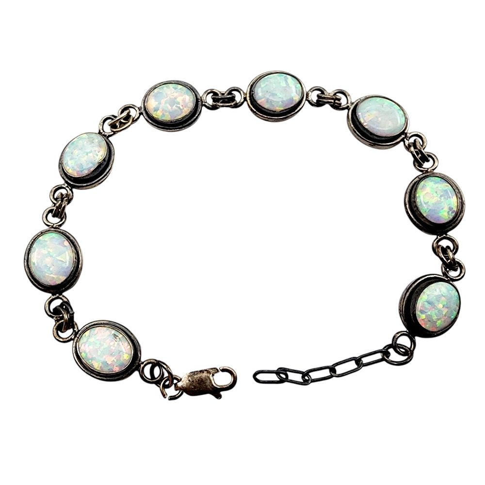 Lot 192: Sterling Silver Opal Bracelet