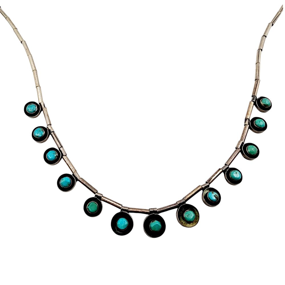 Lot 194: Vintage Taxco Mexico Sterling Turquoise Necklace