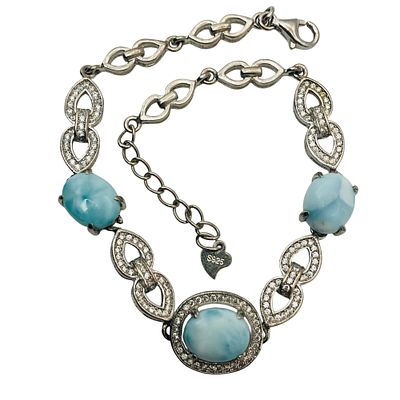 AZIEL, LARIMAR Sterling Clear Stone Unique Link Bracelet, 12.32 G. AZIEL LARIMAR Sterling clear 