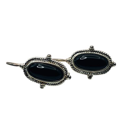 Sterling Black Stone Oval Jacket Earrings, 4.06 G. I Sterling Black stone oval jacket earrings 4.06 g