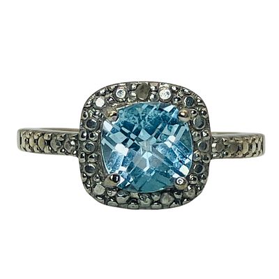 FAS, TOPAZ, DIAMOND Sterling Halo Ring, Size 7, 3.27 G. FAS TOPAZ DIAMOND Sterling Halo ring 