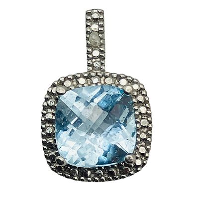 FAS, TOPAZ, DIAMOND Sterling Halo Pendant, 2.06 G. FAS TOPAZ DIAMOND Sterling Halo pendant 2.06 g
