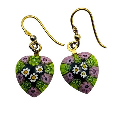 Sterling Millefiori Heart Dangle Earrings, 4.36 G. Sterling millefiori heart dangle earrings 4.36 g