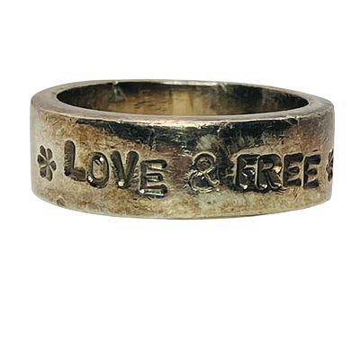 TOMO Sterling LOVE & FREE Band Ring, Size 3, 4.73 G. TOMO Sterling &ldquo; LOVE &amp; 