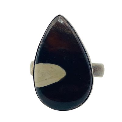 Sterling Southwest Black Stone Disconnected Teardrop Ring, Size 6, 5.35 G. Sterling Southwest 