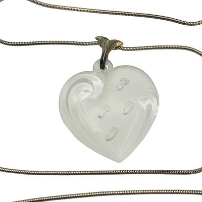 LENOX, KC, ITALY Sterling Glass Footprint Heart Pendant On Snake Chain Necklace, 17.00 G. LENOX 