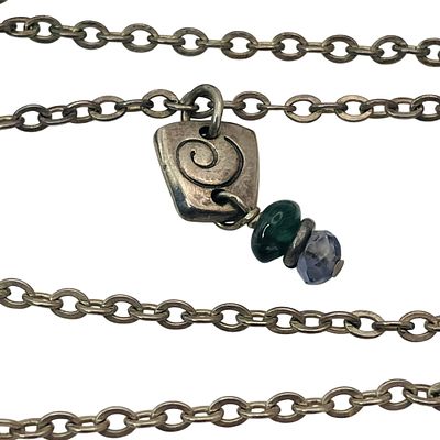 MEXICO, PERIDOT Sterling Cable Chain Beaded Necklace, 5.65 G. MEXICO PERIDOT Sterling cable 