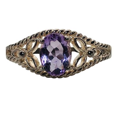 Lot 103 - AVON, RJ, AMETHYST Sterling Cut Out Floral Design Ring, Size ...