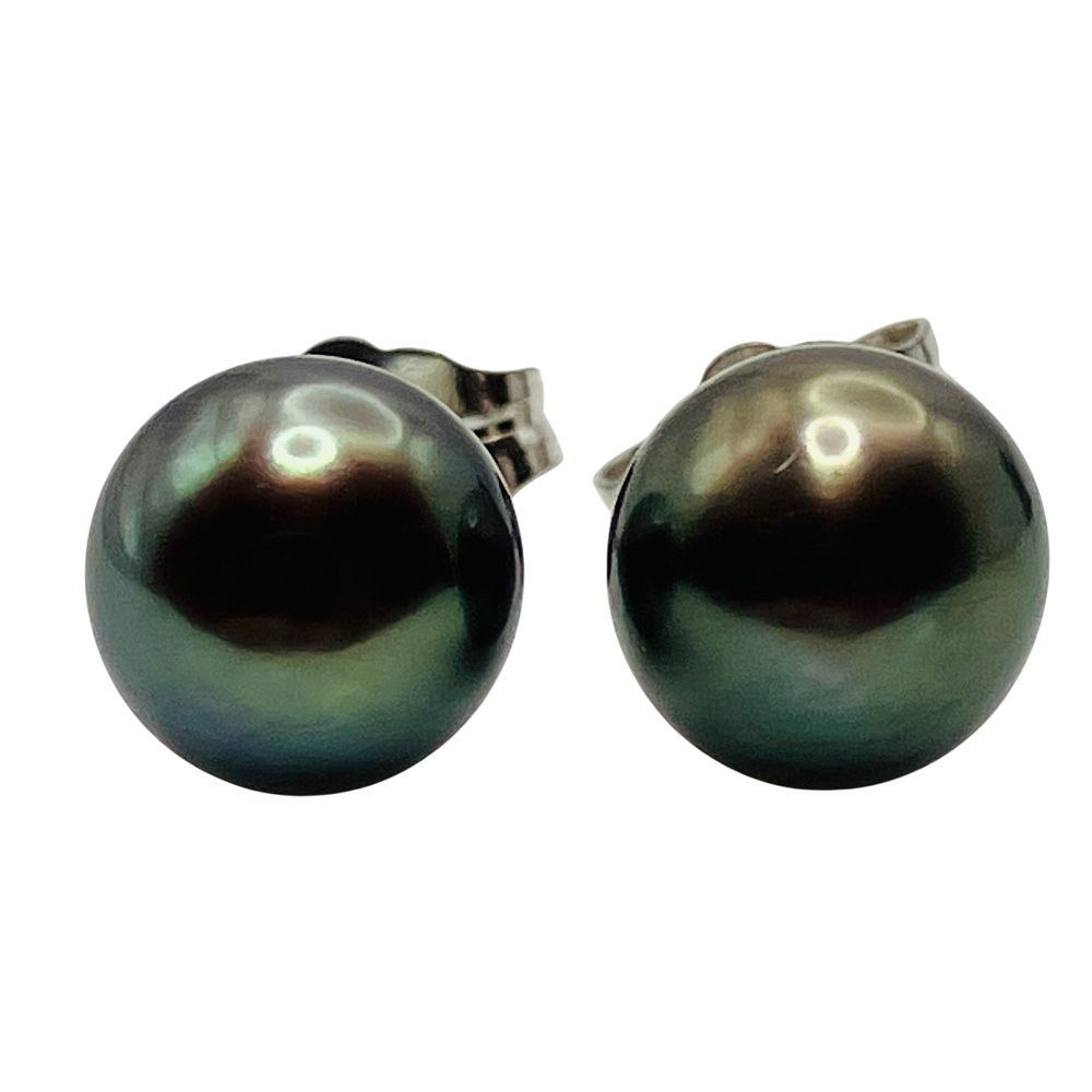 Lot 151: H, Sterling Tahitian Pearl Stud Earrings, 1.07 G