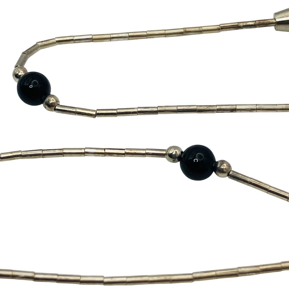 Lot 168: Sterling Black Beaded Tube Link Bracelet, 1.81 G