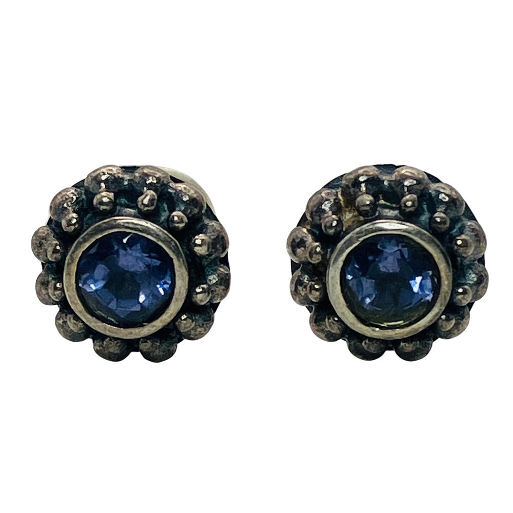 Lot 188: Sterling Decorative Purple Stone Stud Earrings, 2.62 G