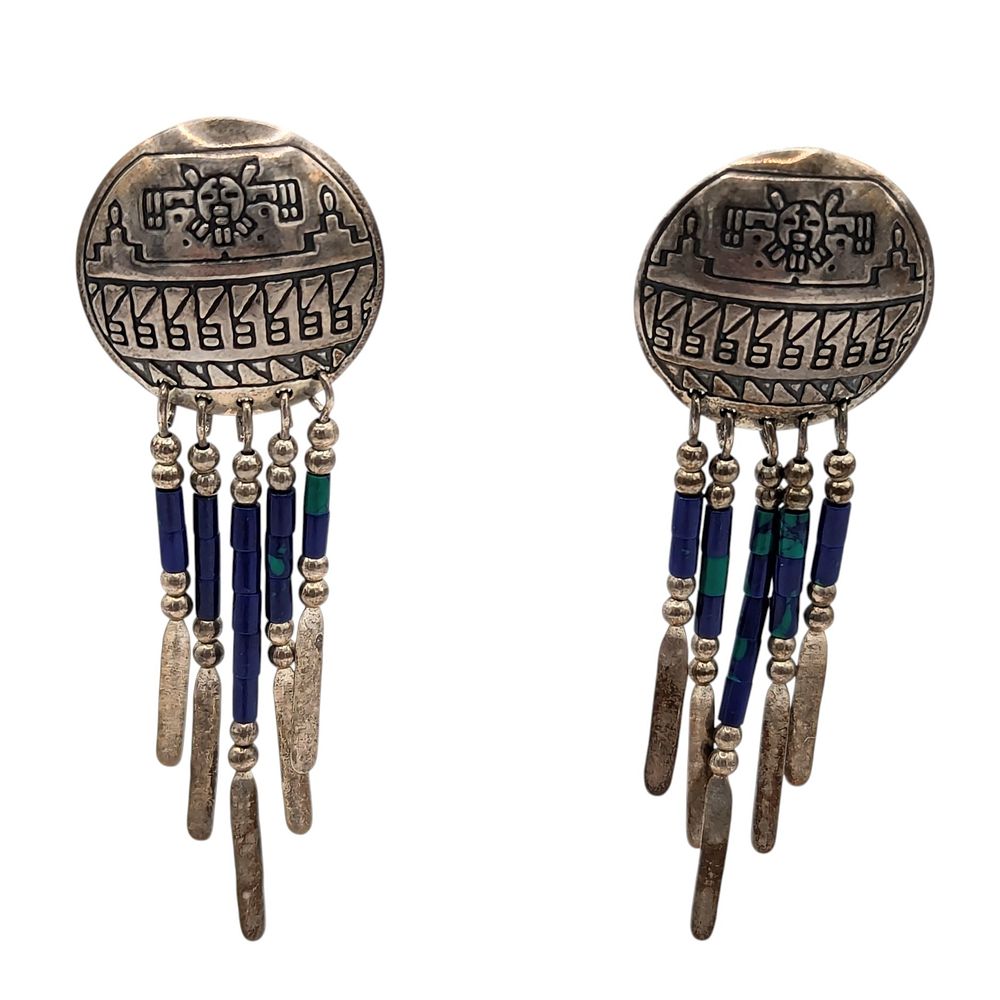 Lot 154: Sterling TK Turquoise, Fringe Drop Earrings 5.8g