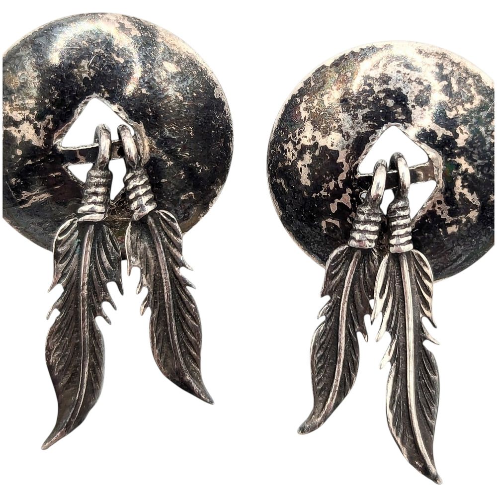 Lot 156: Sterling Concho, Feather Earrings 4.5g