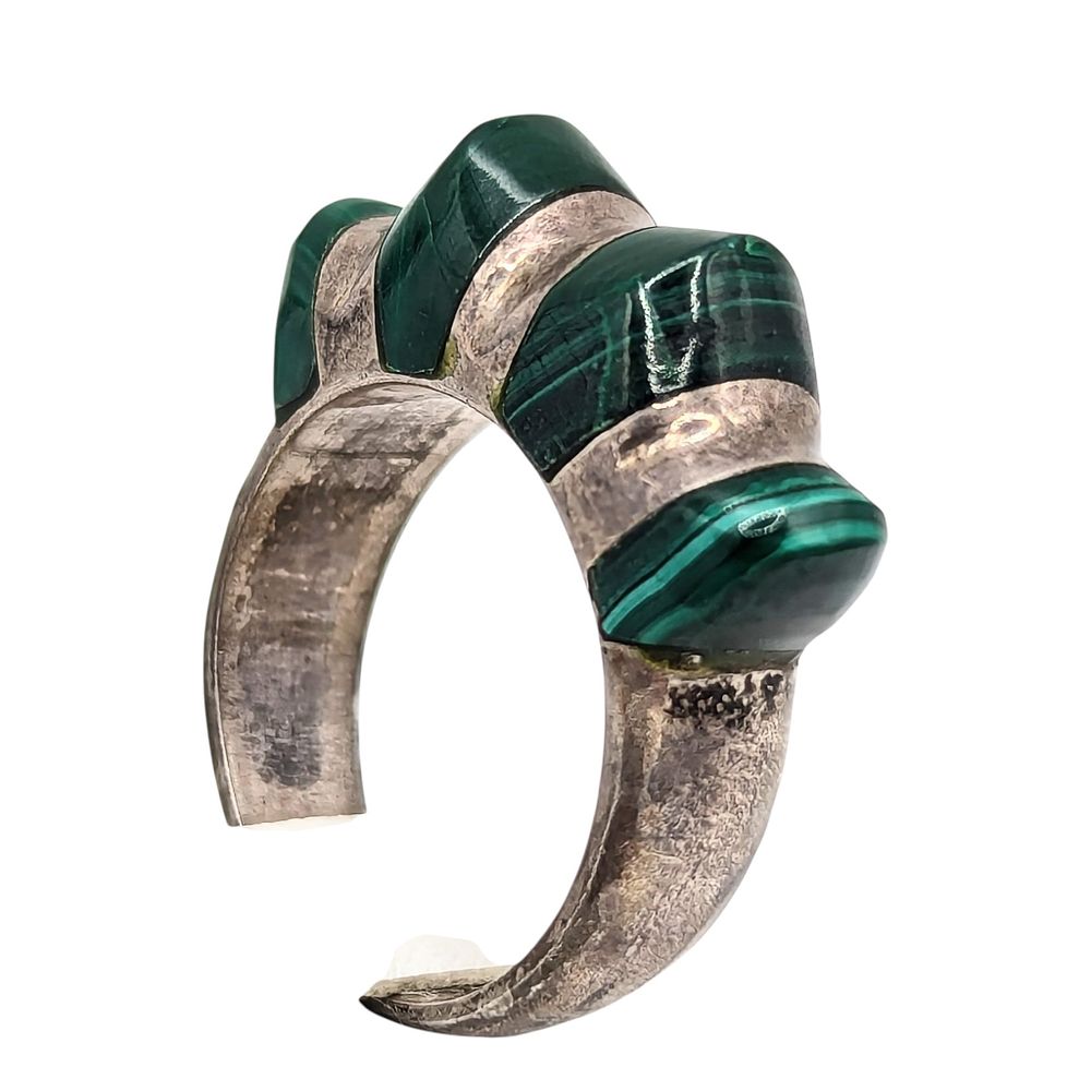 Lot 172: Native Sterling Malachite, Ring Size 6, 5.1g