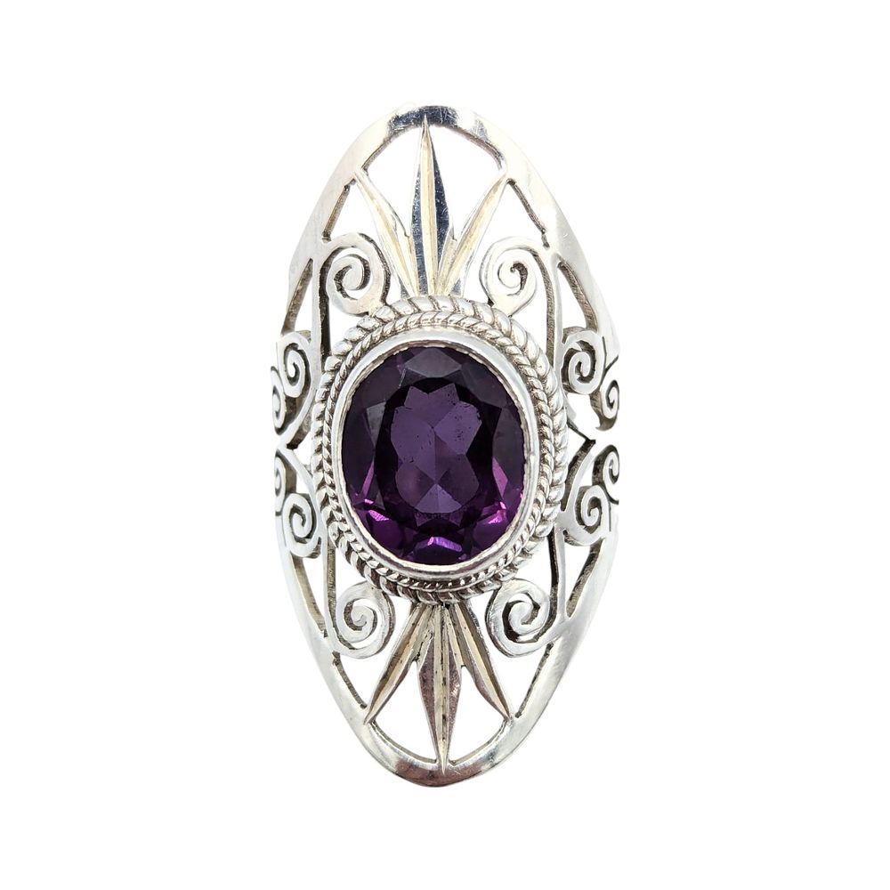 Lot 210: Sterling Purple Sapphire, Scroll Work, Ring Size 6.75, 7.3g