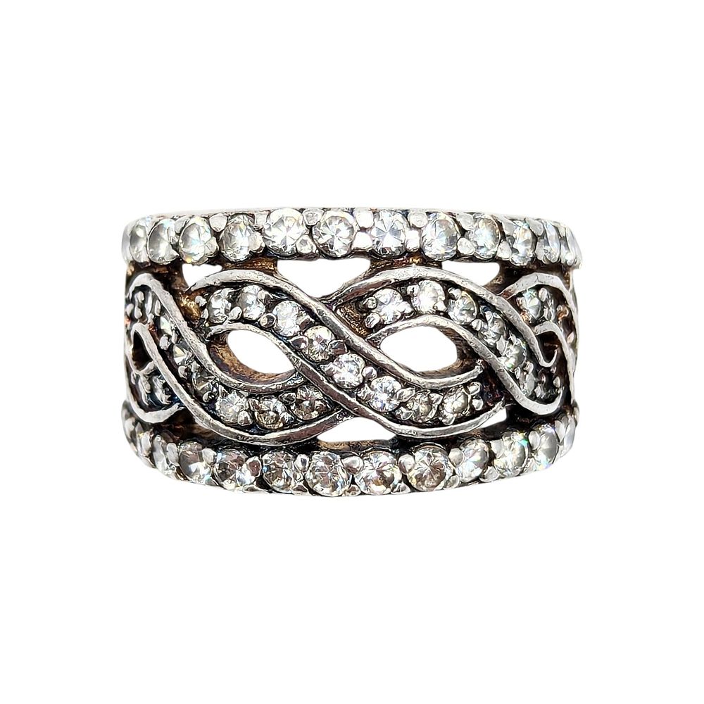 Lot 222: Sterling Rhinestones, Weave Design, Ring Size 5.25, 7.2g