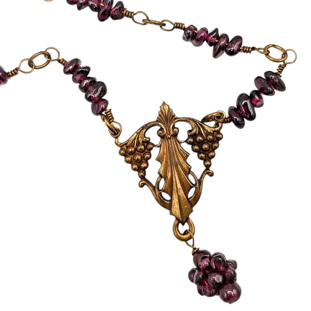 Lot 239: Jan Michaels San. FrancisCo Sterling Garnet, Bronze Color, Grapes Pendant, Necklace 25.5g