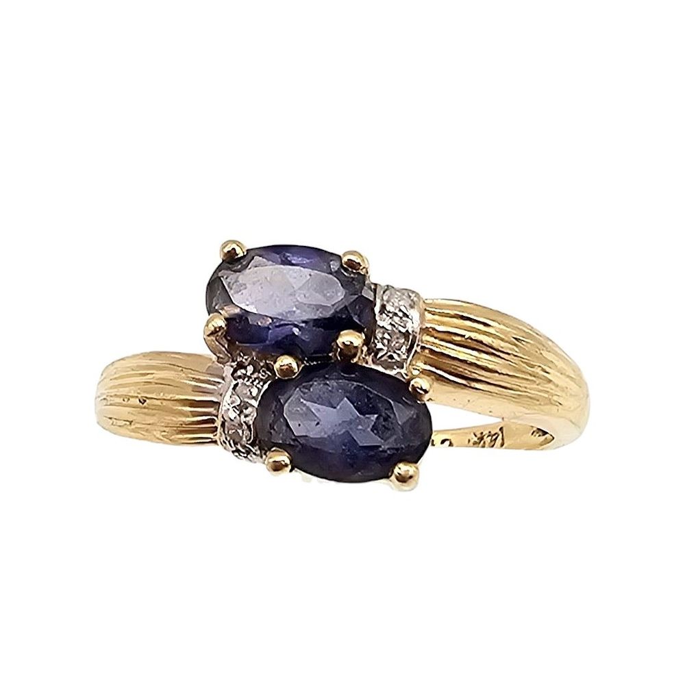 Lot 372: CI 14K Gold Diamond Tanzanite Cocktail Ring Size 6, 2.3g
