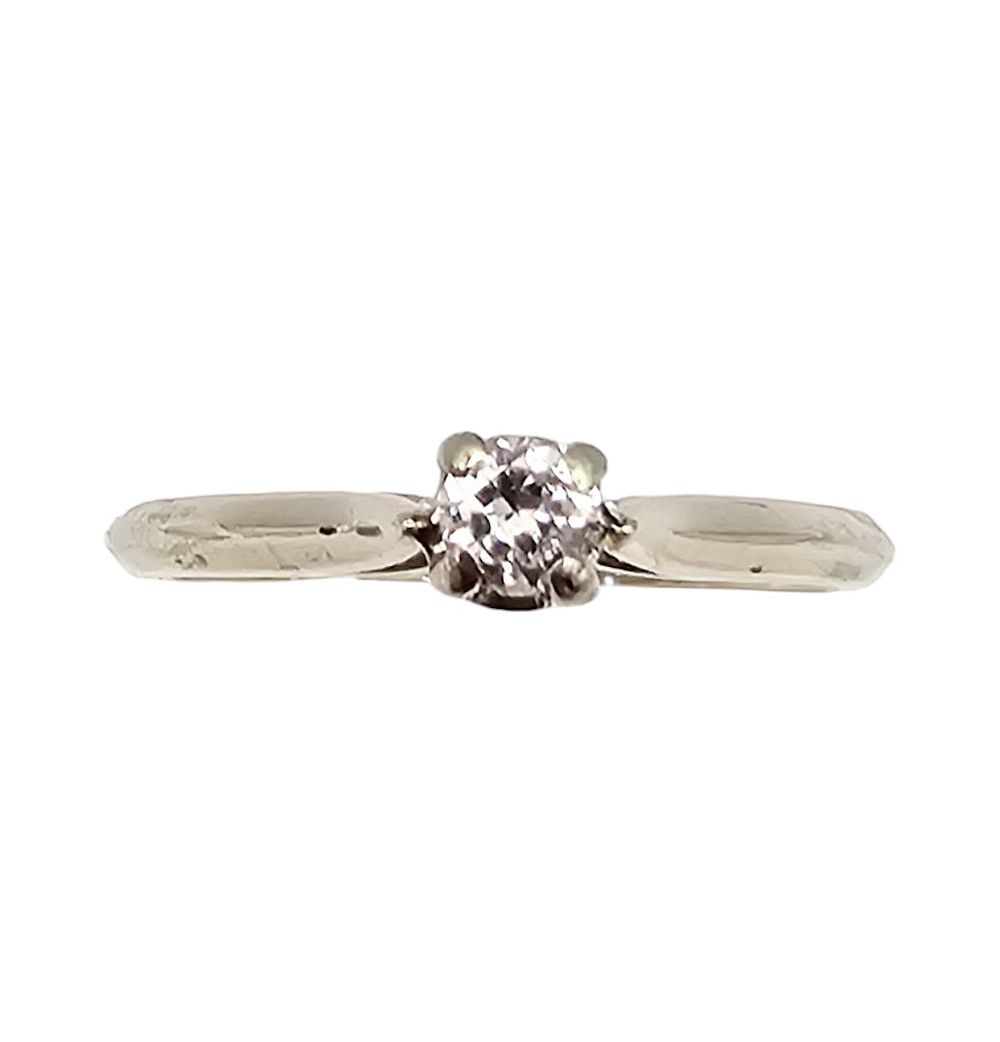 Lot 398: Beattie 14K White Gold Diamond Solitaire Ring Size 5.75, 1.9g
