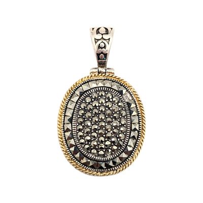 Sterling Marcasite Pendant with Gold Accents 9.7g marked Thailand, Marc, missing one stone