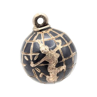 Sterling Siam Black Enamel Globe Pendant 3.69g