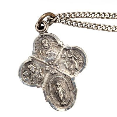 Sterling Curb Chain Necklace with Religious Medal Pendant 13.36g