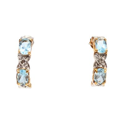 Sterling Gold Over with light blure Topaz Diamond half Hoop Earrings 4g different backs