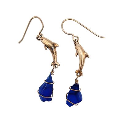 Sterling Blue Dolphin Earrings 2.6g