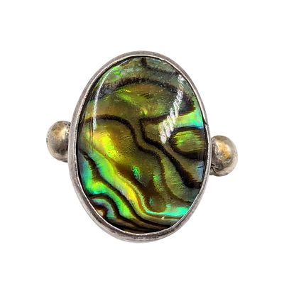 Sterling Abalone Shell Inlay Ring 6g Size 5.25. Sterling Abalone Shell Inlay Ring 6g, size 5.25
