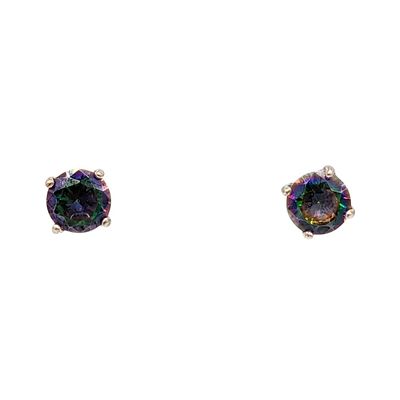 Sterling Round mystic topaz Gem Stud Earrings 1.25g