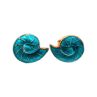 Sterling Gold Overlay Turquoise Nautilus Shell Stud Earrings 1g