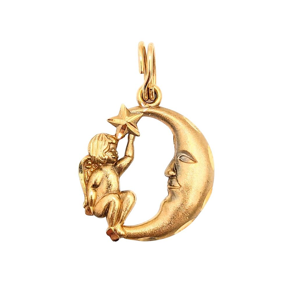 Lot 390: 14K Gold Moon and Angel Pendant Charm .72g