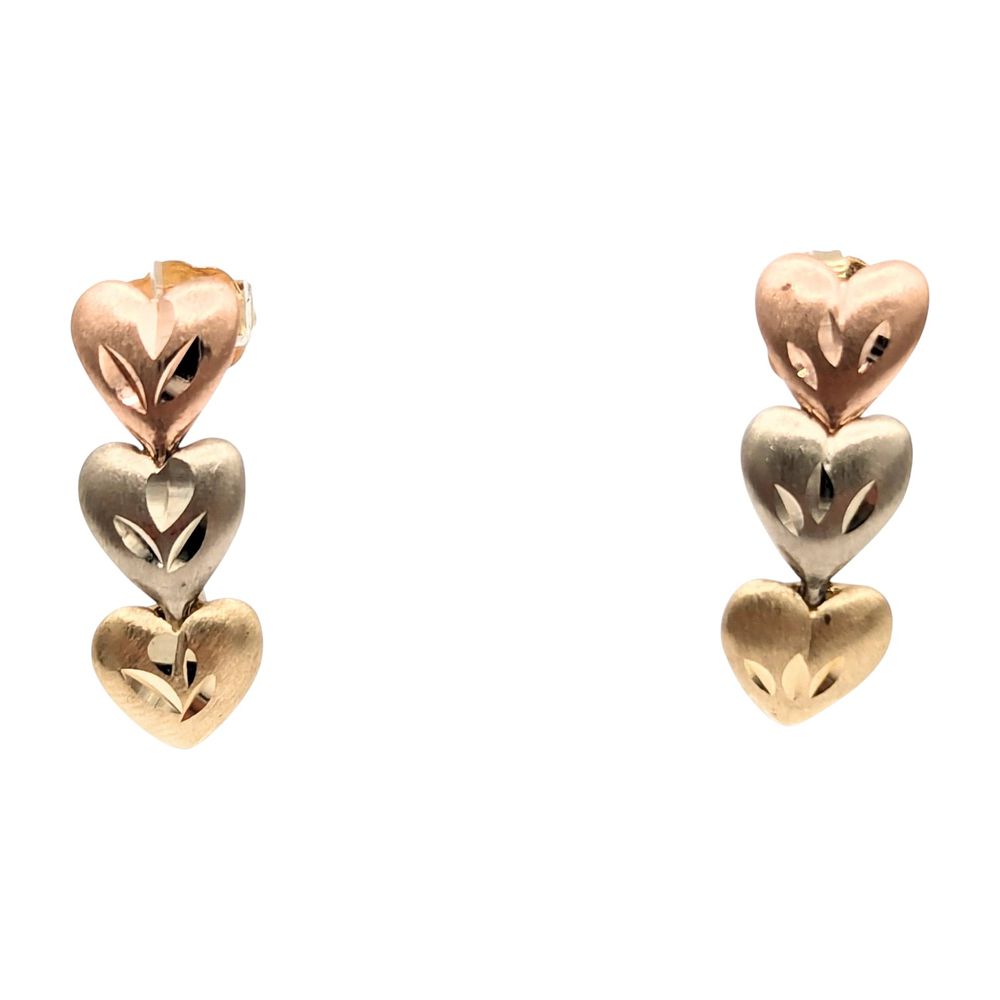 Lot 408: 14K Italian Tri-Color Gold Heart Earrings 1.72g