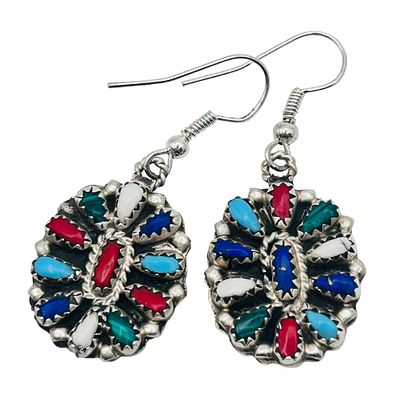 Milton James Navajo Sterling Reversible Cluster Multi-stone Earrings. Milton James Navajo 