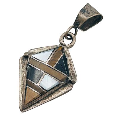 Wilson Dawes Navajo Sterling Multistone Inlay Pendant. Wilson Dawes Navajo Sterling tigers eye 