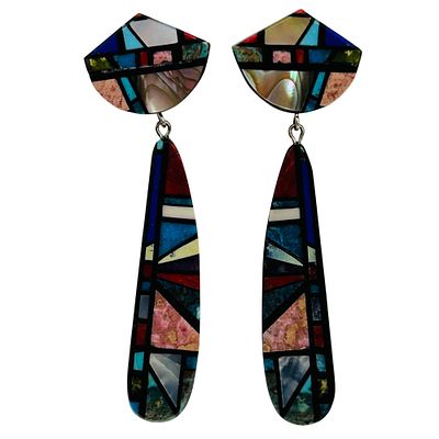 Chris Nieto Multistone Earrings. Chris Nieto inlay Multi-stone push back dangle Earrings 7.78 grams