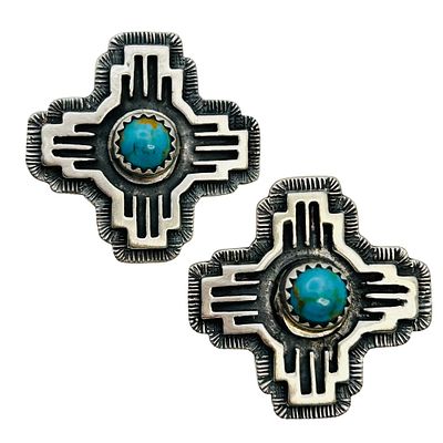 Jerold Joe Navajo Sterling Kingman Turquoise Earring. Jerold Joe Navajo Sterling Kingman 