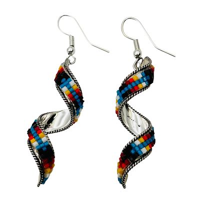 Lucille Romone Navajo Beaded Earring. Lucille Romone Navajo Beaded twist hook back dangle 