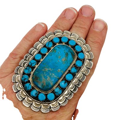 Larry Etistty Navajo Sterling Turquoise Statement Ring SZ. 7. Larry Etistty Navajo Sterling 