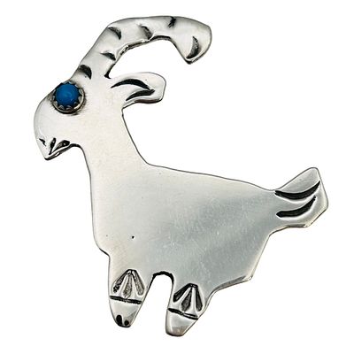 Robbie Manlelito Turquoise Eye Sterling Goat Pin 11.23 grams