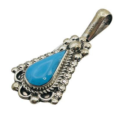 Yannette Yatsa Zuni Sterling Turquoise Pendant. Yannette Yatsa Zuni Sterling Turquoise teardrop 