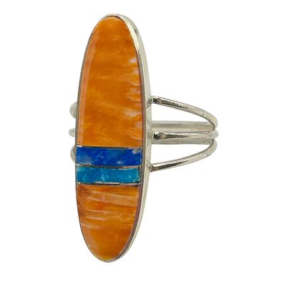 Harold Smith Navajo Sterling Multi Stone Inlay Ring Sz. 10. Harold Smith Navajo Sterling orange 