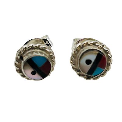 Devoria Bowakaty Zuni Sterling Inlay Stone Studs. Devoria Bowakaty Zuni sterling inlay stone studs