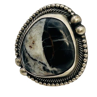 John Skeets Navajo Sterling White Buffalo Ring SZ. 8. John Skeets Navajo Sterling White Buffalo 