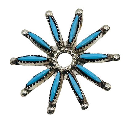 Yvette Kaamasse Zuni Sterling Neddlepoint Turquoise Pendant 2.52 grams