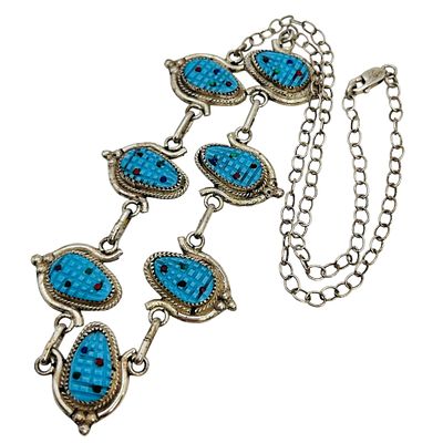 Tracy Bowekati Zuni Sterling Multi Stone Carved Corncob Necklace. Tracy Bowekati Zuni Sterling 