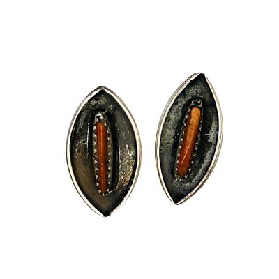 Zuni Sterling Coral Shadow Box Studs. Zuni Sterling needlepoint coral shadow box stud earrings 